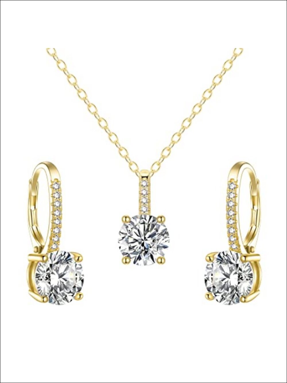 925 Sterling Silver Round White CZ Bridal Wedding Jewelry Set Necklace Earrings